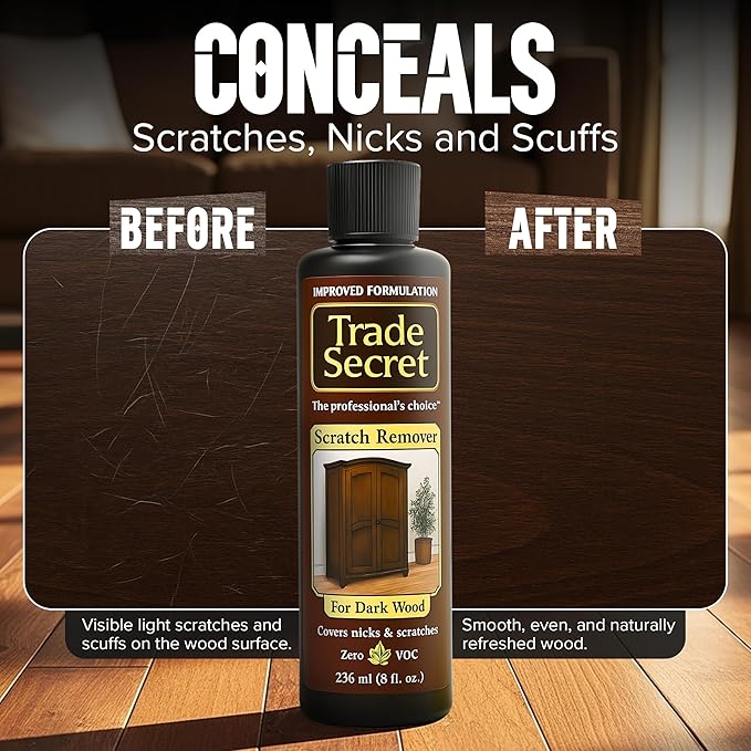 Trade Secret Scratch Concealer for Real Wood Furniture and Floor Cover Nicks and Scratches on Wood Surfaces, Hides Minor Defects (Light and Dark)