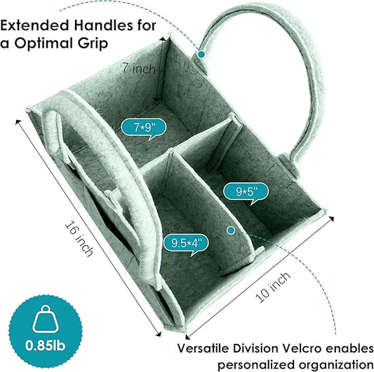 Cute Castle 2 Pack Diaper Caddy Organizer - Portable Baby Caddy Organizer with Handle, Nursery Storage Bin and Car Organizer for Girls, Boys - Baby Gift Basket - Green, Large