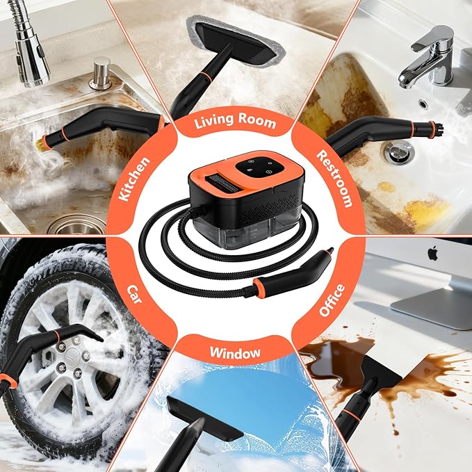 Steam Cleaner, Portable Steamer for Cleaning with 15pcs Accessories, 6-Level Adjustable, 15s Heat-Up, Handheld Steam Cleaner for Home, Tile, Grease, Dirt, Car Detailing, Christmas Gifts for Women, Men
