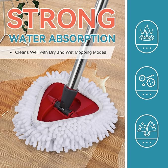2 Pack Spin Mop Heads Replacements for Ocedar Easywring 1 Tank System Mop Replace Head Attachments, Microfiber Chenille Mop Pad Spin Mop Refill for O Cedar Mop Head