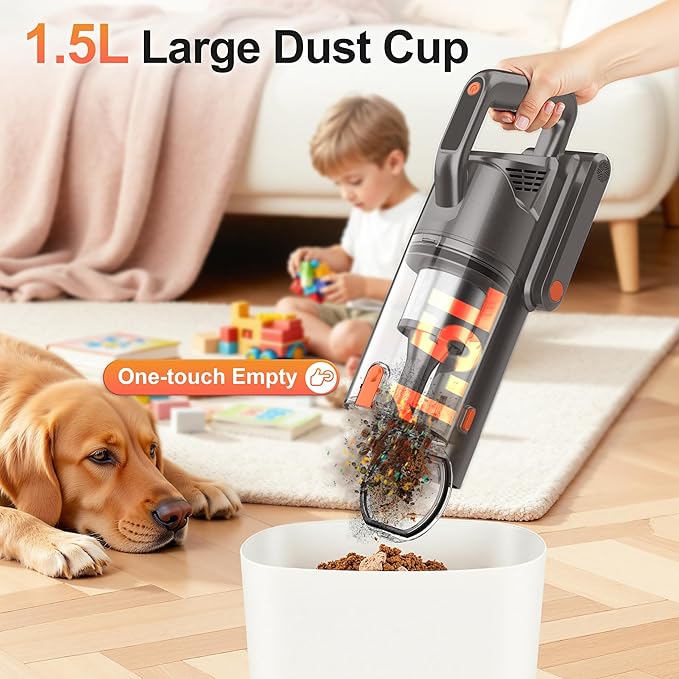 Zefiro Cordless Vacuum Cleaners for Home,600W/50KPA, 55 Mins Runtime Battery Stick Vacuum Rechargeable with Anti-Tangle Brush, 1.5L Cup Vacuum for Pet Hair/Carpet/Floor