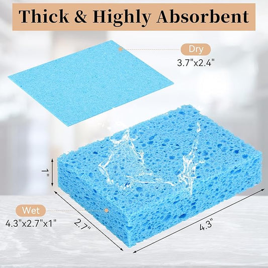 6 Pcs Kitchen Sponges for Dishes Cleaning, Non Scratch for Non Stick Cookware, Compressed Natural Cellulose Sponges, Dish Washing Scrubbers, Scrubbing Pads for Household, Bathroom (Blue)