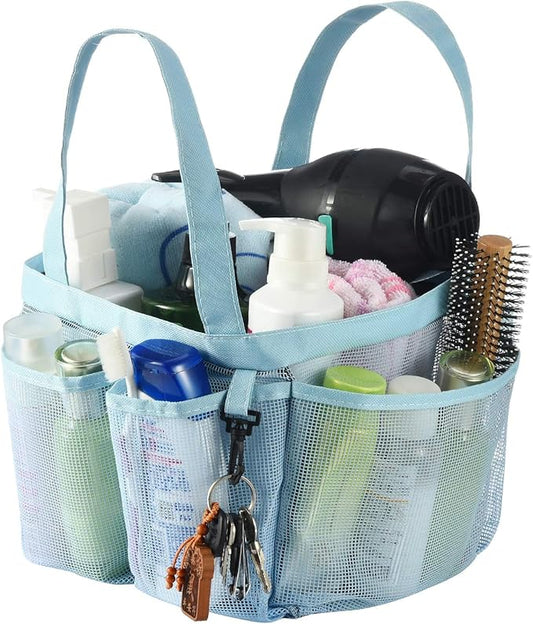Haundry Mesh Shower Caddy Tote, Large Shower Caddy Bag for College Dorm Room Essentials, Bathroom Organizer with 8 Pockets for Beach Swimming Camp Gym