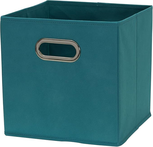 Household Essentials Fabric Storage Cubes 6 Pack – 11x11x11 Foldable Non-Woven Bins with Chipboard Sides & Grommet Handles – Stackable Cube Organizer for Closet, Nursery, Shelf, or Office – Aqua