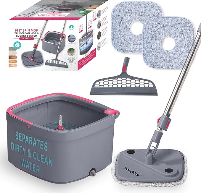 Square Spin & Bucket Smart Floor Mop with Separate Compartments for Clean and Dirty Water, Self Cleaning (Mop Bucket with Squeegee Sweeper)