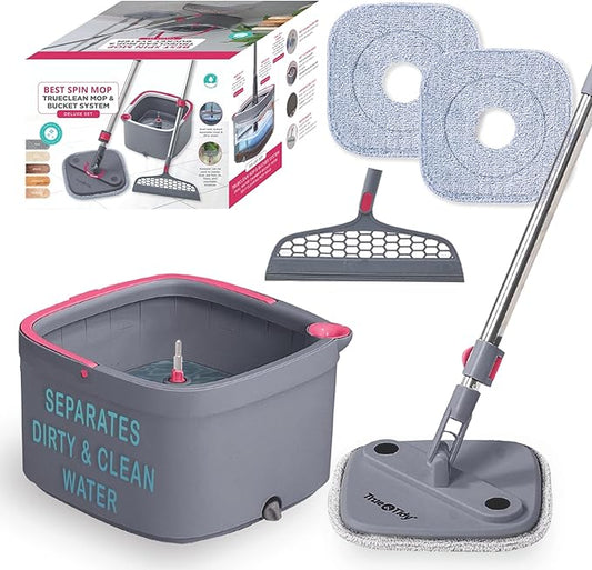 Square Spin & Bucket Smart Floor Mop with Separate Compartments for Clean and Dirty Water, Self Cleaning (Mop Bucket with Squeegee Sweeper)