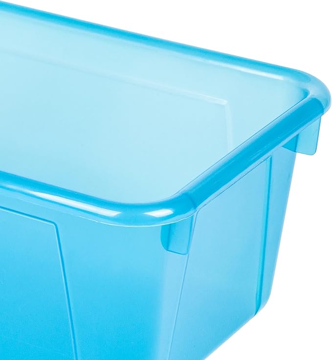 Storex Small Cubby Bins – Plastic Storage Containers for Classroom with Non-Snap Lid, 12.2 x 7.8 x 5.1 inches, Tint Teal, 5-Pack (62486U05C)