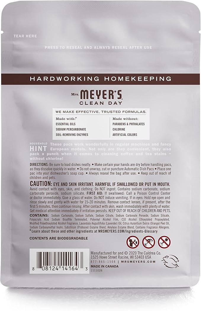 MRS. MEYER'S CLEAN DAY Automatic Dishwasher Pods, Lavender, 20 Count - Pack of 3 (60 Total Pods)