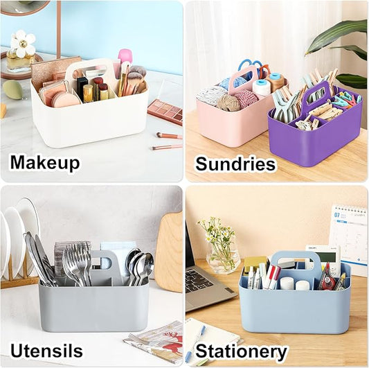 Multiuse Caddy Organizer with Handle, Stackable Plastic Tote Bin - Art Craft Supplies, Office, Desk, Stationery Pen Holder, Kitchen, Utensil, Makeup, Bathroom, Shower, Cleaning, Dorm Organizer, Purple
