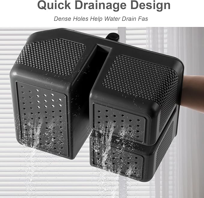rejomiik Shower Caddy Portable with Bamboo Handle, Plastic Basket Cleaning Caddy Organizer Storage Tote for Bathroom, College, Dorm Room Essentials, Dark Gray
