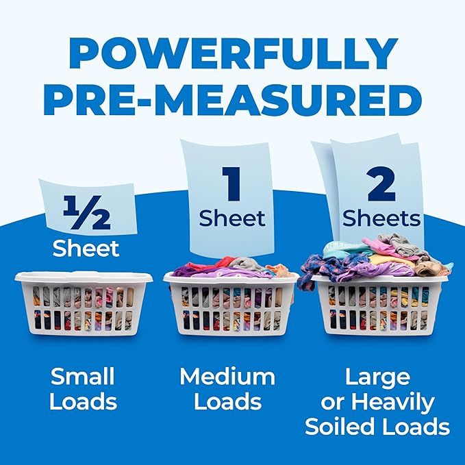 ARM & HAMMER 5-in-1 Power Sheets Laundry Detergent, Free & Clear, 50 Count, up to 100 Small Loads