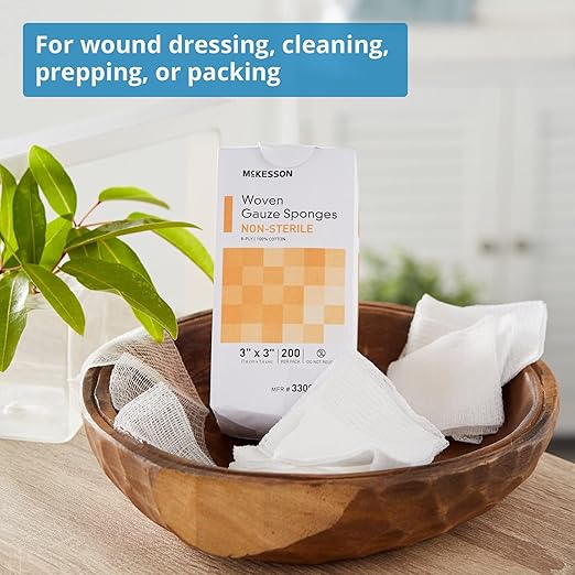 McKesson Woven Gauze Sponges, Non-Sterile, 8-Ply, 100% Cotton, 2 in x 2 in, 200 per Pack (3 X 3 Inch, 4000, Count)
