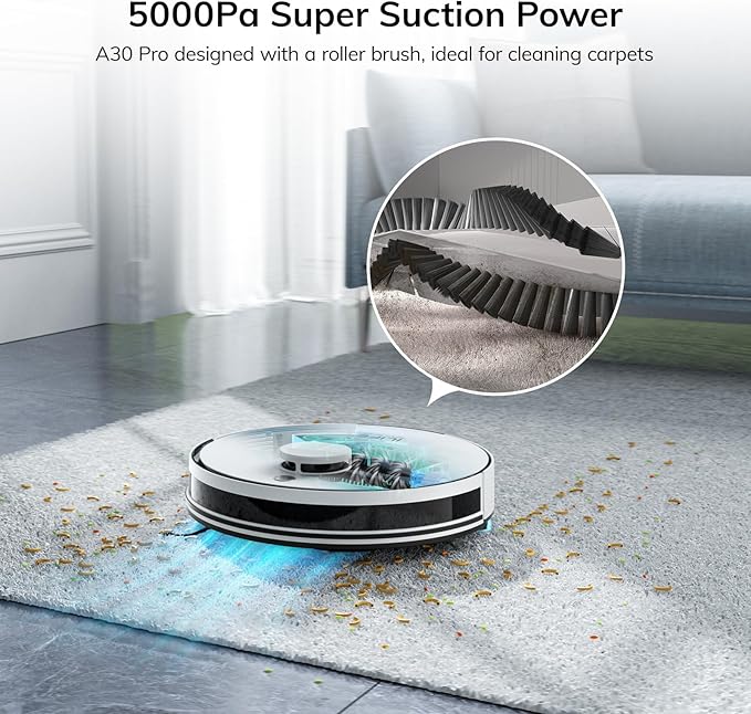 ILIFE A30 Pro Robot Vacuum and Mop, Self Emptying Station for 60 Days, 5000Pa Suction, LiDAR Navigation, No-Go Zones, 2.4G WiFi/App/Alexa/Remote Control, Clean Hard Floors to Medium-Pile Carpet, 110V