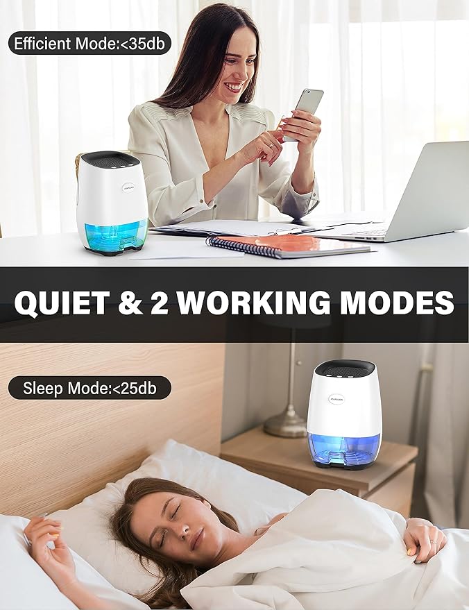 Dehumidifiers for Home, 35oz Small Dehumidifier for Bathroom (300sq.ft) with Auto-off, Sleep Mode, 7 Colors Night Light, Quiet Portable dehumidifier for Bedroom, RV, Closet, Office