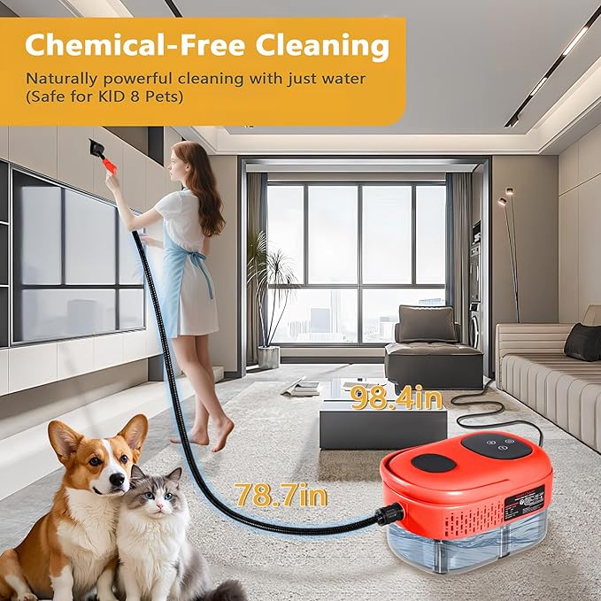 Handheld Steam Cleaner, 1000ml Water Tank, 15S Heat-up Time, Multipurpose Steamer for Home Use, Pressurized Steamer for Cleaning Floor, Upholstery, Grout and Car Red