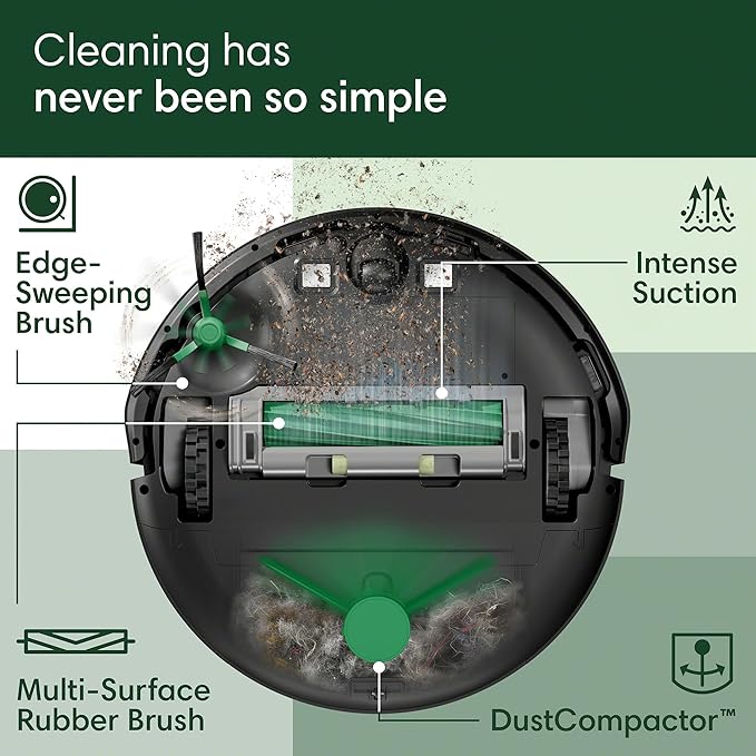 iRobot Roomba 205 DustCompactor Vac Robot Vacuum - Compacts Dirt Inside, No Emptying for 60 Days, Space Saving, No Dock Needed, Bagless, Intense Power-Lifting Suction, LiDAR Navigation, Multi-Surface