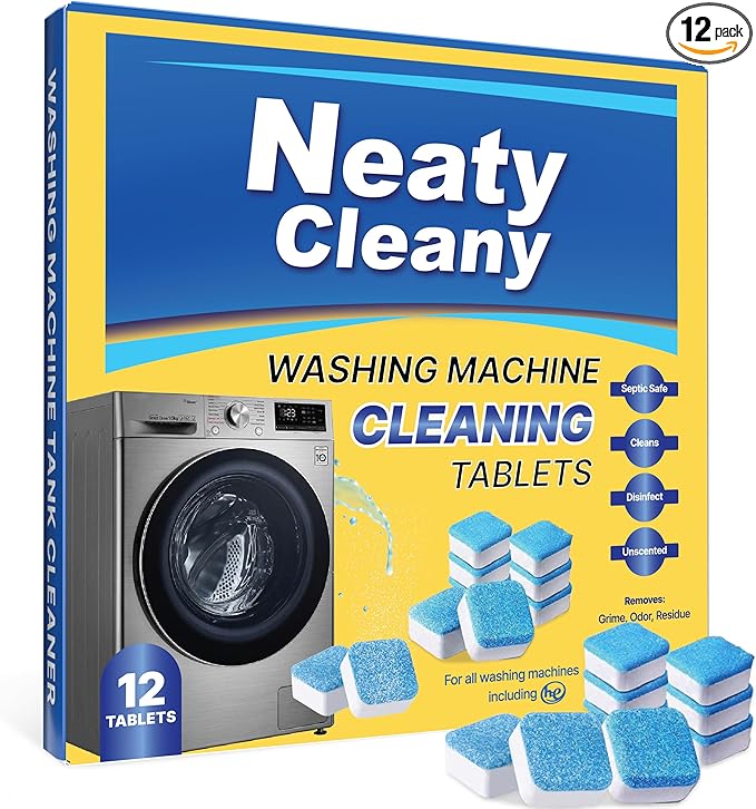 Washing Machine Cleaner Tablets 12 Packs- Washing Machine Cleaning Tablets for Top loader/Front Loader - Removes Residue & Odors