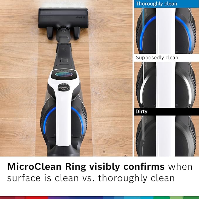 Bosch Unlimited 10 Cordless Stick Vacuum, Up to 80-Min Runtime, 90° Flex Tube, MicroClean Brush, >99.9% Dust Pick-up, HEPA Filter, Pet Hair, Carpets & Hard Floors, 3 Accessories, White