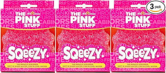 Stardrops – The Pink Stuff – SQeeZY Miracle Scrubber Sponge, Scratch Free Solution for Ultimate Home Cleaning - Perfect for Kitchens, Bathrooms, and Outdoor Use, 3-Pack