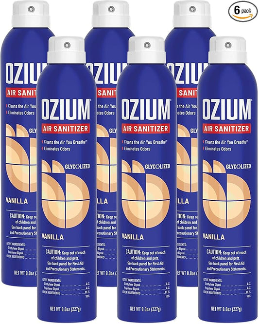 Ozium 8 Oz. Air Sanitizer & Odor Eliminator for Homes, Cars, Offices and More, Vanilla Scent, Pack of 6