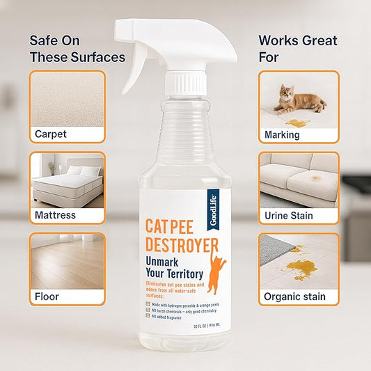 Cat Pee Destroyer - Cat Urination Stain & Urine Odor Eliminator for Home - Deodorizer for Litter Box, Carpet, Mattress, Couches, Furniture, & Floors (CPD 32)