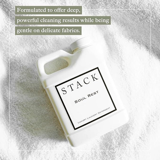STACK Soul Rest Luxury Laundry Detergent - Premium Scented Laundry Detergent for HE & Standard Washers - Infused with Jasmine & Saffron - Paraben & Dye Free - Gentle & Effective Cleaning - 32 oz
