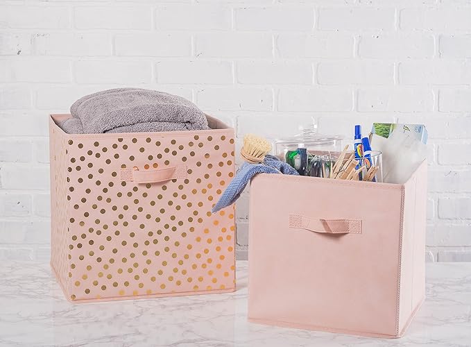 DII Non Woven Fabric Storage Bin Collection Collapsible Organizer Cube, Small Set, 11x11x11", Millennial Pink, 2 Count