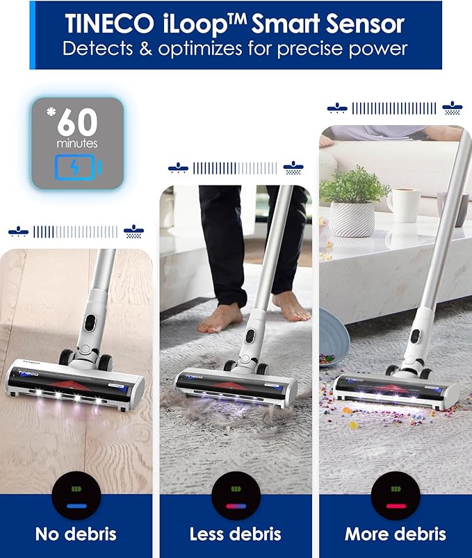 Tineco Pure ONE Station Cordless Vacuum Cleaner with 3L Auto Dust Base, Smart Stick Vacuum Cleaner Powerful Suction & Lightweight, ZeroTangle Brush for Hard Floor, Carpet & Pet Hair, White