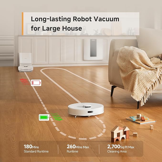 DREAME Robot Vacuum and Mop Combo, 90 Days Self-Emptying Robotic Vacuum, Power Suction Robot Vacuum, LiDAR Navigation, APP/Voice Control, Robot Vacuum Cleaner for Pet Hair/Carpet/Hard Floor