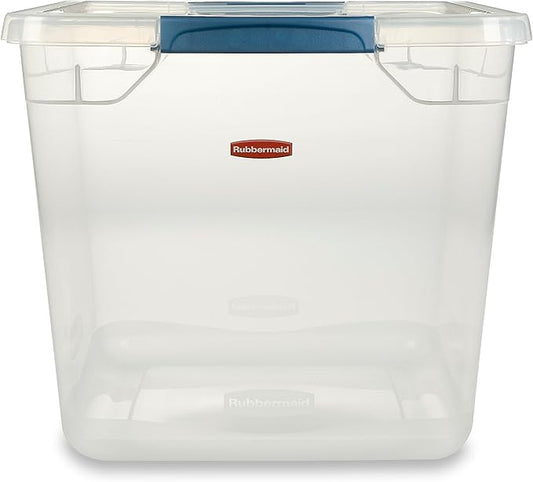 Rubbermaid Clever Store Latching Storage Tote Container, Clear, 30-Qt (FG3Q2500CLMCB)