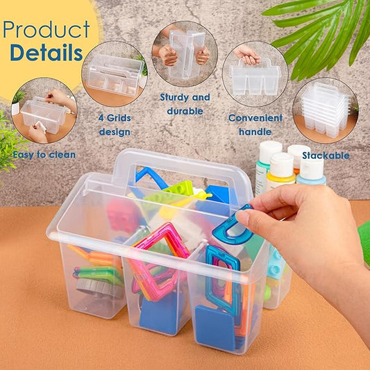 Plastic Caddy With Handle,Protable Classroom Craft Caddy, 6-pack Storage Caddy For Pencil,Pen,Craft Tools (Clear)