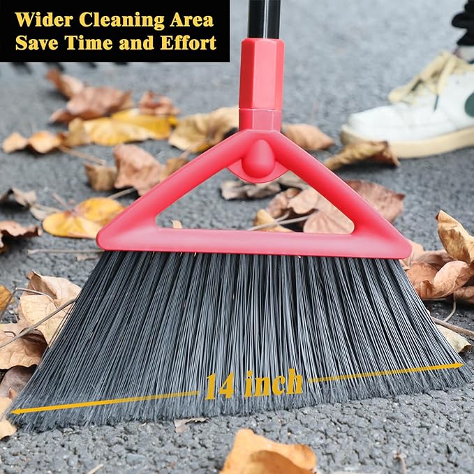 Heavy Duty Angle Broom, 3 Pack Longer Commercial Brooms, Swipe Brooms for Sweeping Indoor Outdoor, Perfect Red Broom of Kitchen, Garage, House, Restaurant