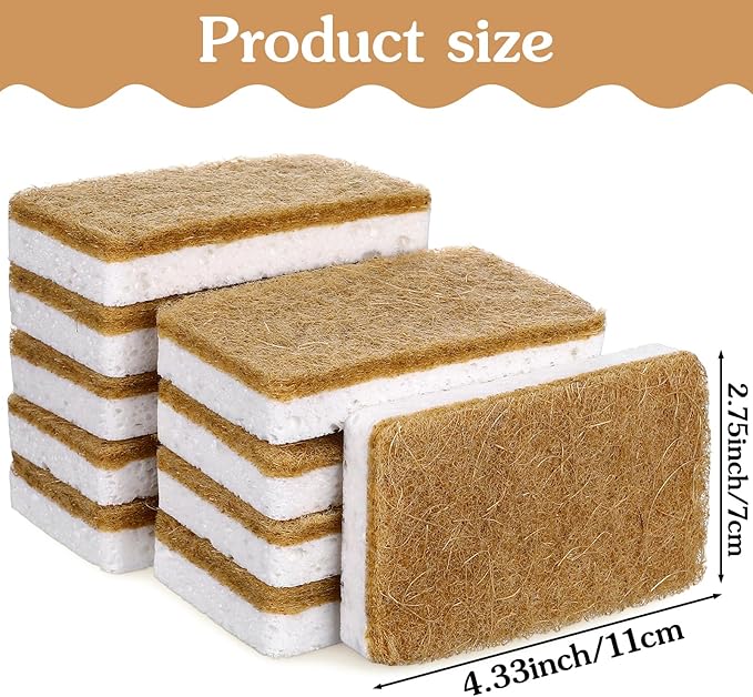 36pcs Natural Kitchen Sponge Eco Friendly Dish Sponges for Kitchen Compostable Coconut Scrubber Sponge Scrubbing Sponges for Dishes Household Cleaning Foam Non Scratch Dishwashing Scrubber