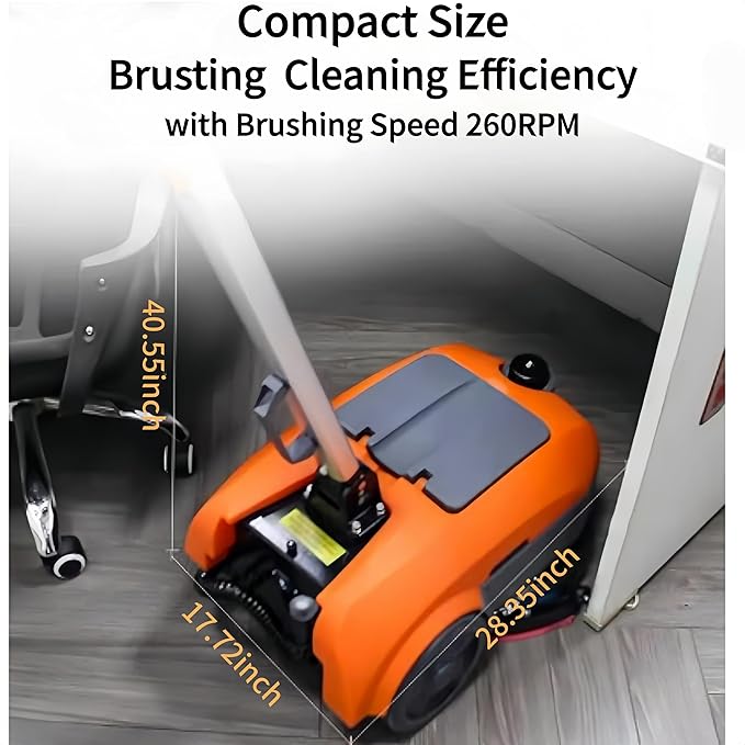 PENNON Portable Floor Scrubber with 360° Rotating Squeegee – Hand-Pushed, 180° Foldable, Efficient for Small Spaces & All Floor Types for Small Retail & Food Service