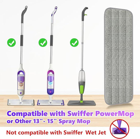 6 Pack Reusable Mop Pads Compatible with Swiffer PowerMop, Wood Floor Pads Microfiber Mop Replacement Refills Machine Washable for All Floor Surfaces