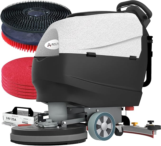 AF2013 Walk-Behind Commercial Floor Scrubber, 20" Path, 5H Runtime, Lithium Battery, High Efficiency & Low Ownership Cost, Lightweight, Quiet Cleaning Machine for Schools, Stores, Offices