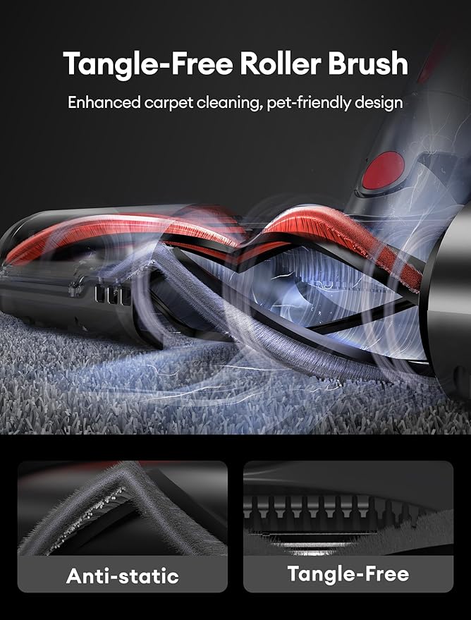 Ultenic Cordless Vacuum Cleaner, 550W/50Kpa, 60Mins Runtime, Stick Vacuum Cordless with 180°Bendable Wand, Anti-Tangle Brush, Vacuum Cleaners for Home/Pet Hair/Carpet/Floor (Purple)