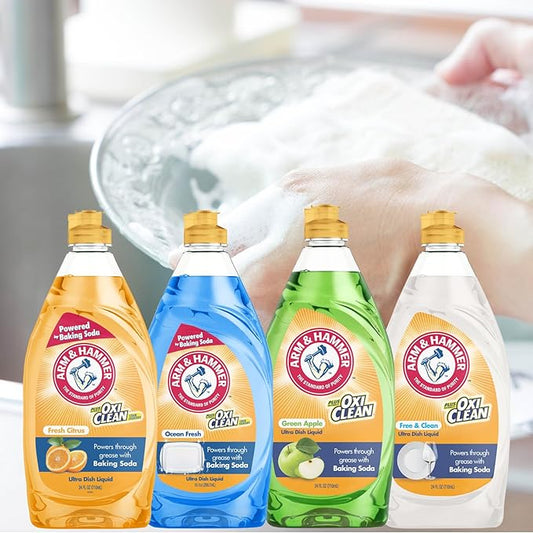 Arm & Hammer + OxiClean Dish Soap, Crisp Apple Scent, 24 oz, Powerful Grease-Cutting Liquid Dish Detergent