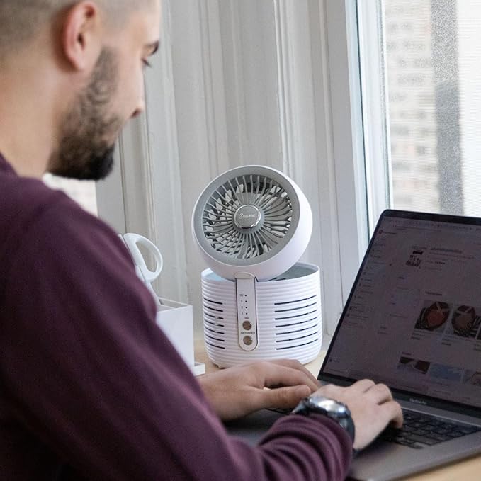 Crane 2-in-1 Air Purifier and Desk Fan, Fan and Air Purifier Combo, Ideal for Office Desk, Night Stand, Dorm, or Small Bedroom, Small HEPA Air Purifier