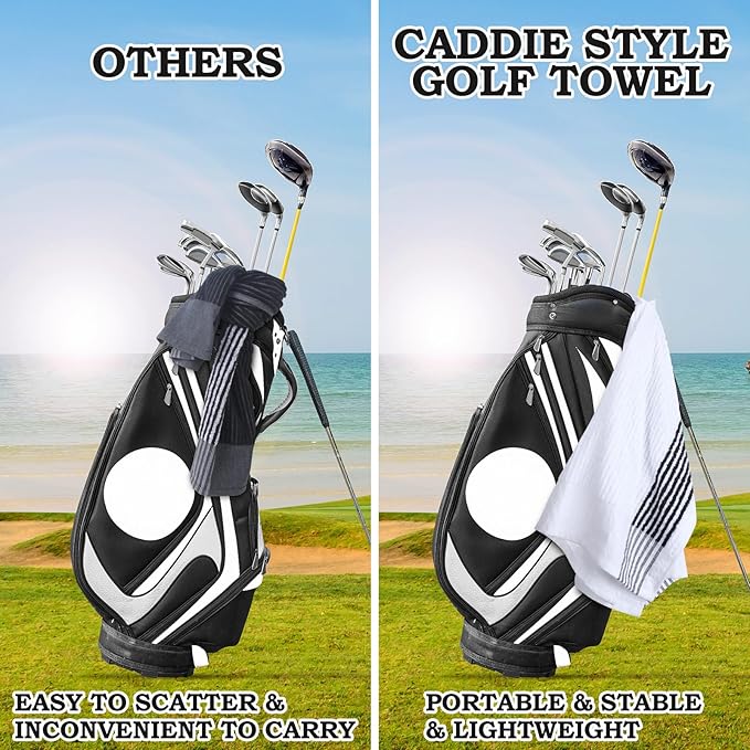 Vabean 2 Pcs 22 x 44 Large Golf Towel Caddie Style Center Cut Caddy Hanging Fast Drying Golf Club Cotton and Polyester Blend Camping Towels(Black-White, Dark Gray-White)