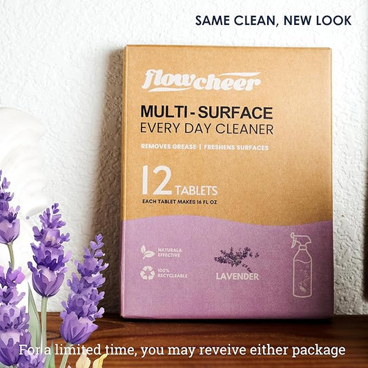 flowcheer Multi Surface Cleaner Refills -All Purpose Cleaning Tablets-Makes 192 fl oz(12 x 16 Fl oz) Bottles of Spray Cleaner for Household&Kitchen Cleaning-Lavender Scent(Not Included Bottles)