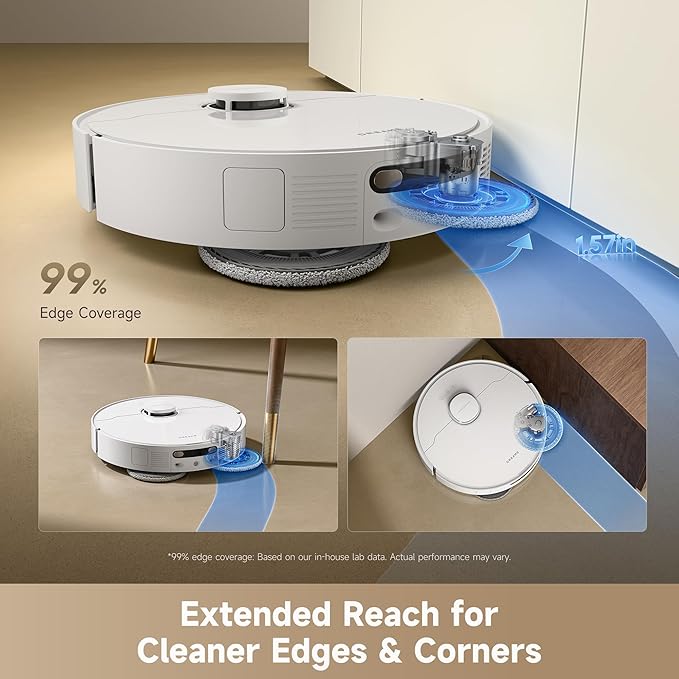DREAME D30 Ultra Robot Vacuum and Mop, 25,000Pa Powerful Suction, All-in-One Base Station with 100 Days Auto-Empty, MopExtend Tech for Edge Cleaning, Smart Obstacle Avoidance, White