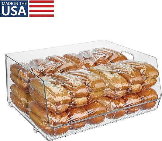 iDesign Stackable Open-Front Storage Bin, Extra Long Organizer for Kitchen or Pantry, Clear