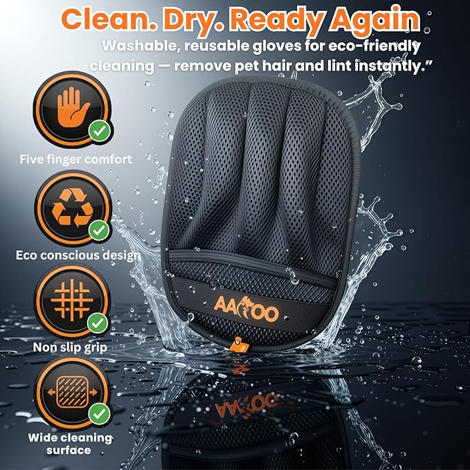 2pcs Pet Hair Removal Glove for Cats & Dogs – Reusable Magic Brush – Five-Finger Electrostatic Pet Hair Remover Glove for Laundry, Couch, Carpet & Car Seat