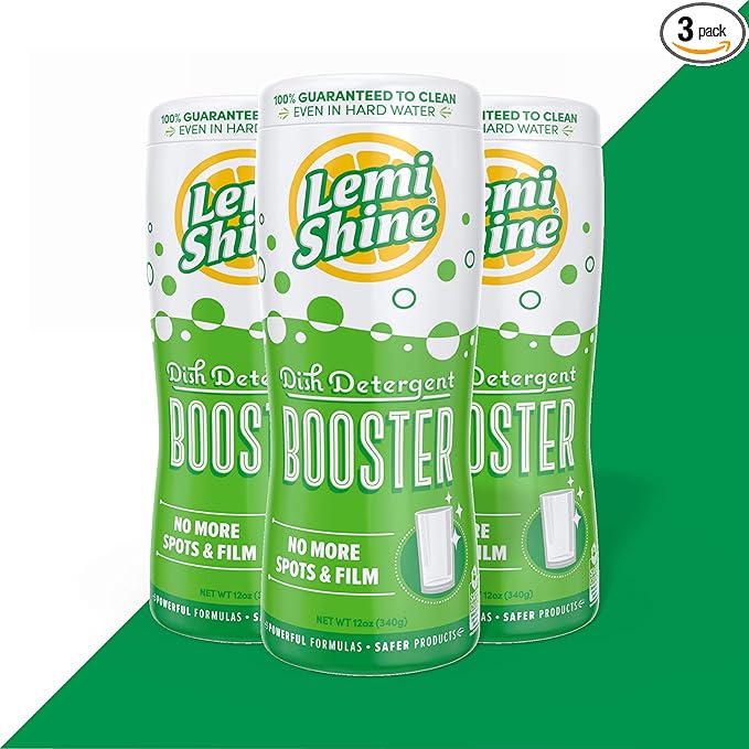 Lemi Shine Dish Detergent Booster, Hard Water Stain Remover, Multi-Use Citric Acid Cleaner (12 oz Container, 3 Pack Bundle)