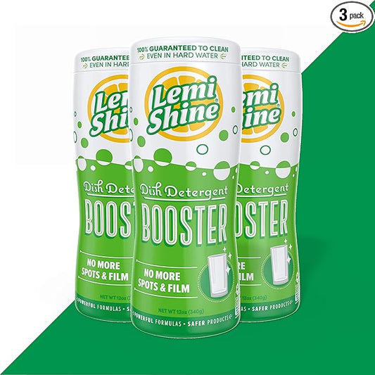 Lemi Shine Dish Detergent Booster, Hard Water Stain Remover, Multi-Use Citric Acid Cleaner (12 oz Container, 3 Pack Bundle)