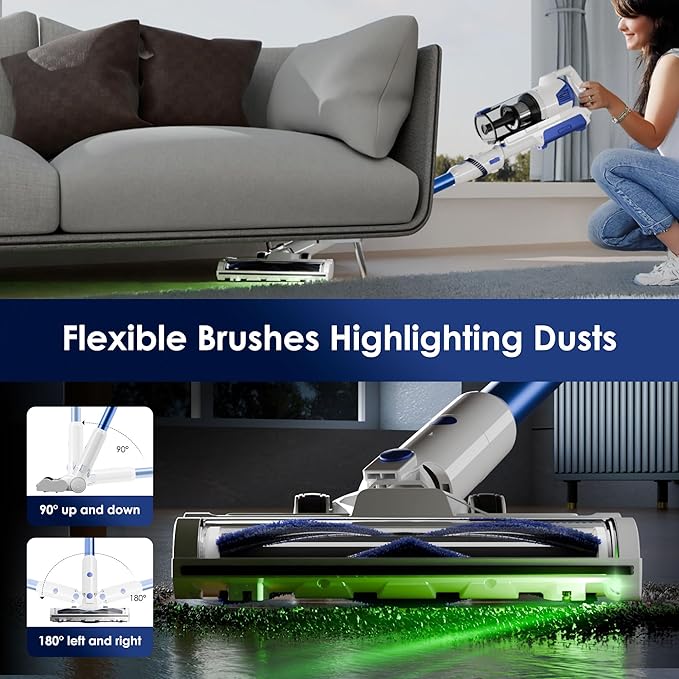 whall Cordless Vacuum Cleaner, 45KPA 88,000RPM Vacuum Cleaners for Home with LED Display, Self-Standing & Anti-Tangle, Lightweight Stick Vacuum for Pet Hair Carpet Hard Floor, Azure