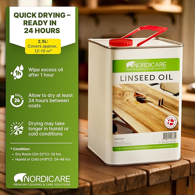 Nordicare 100% Pure & Natural Linseed Oil - Food-Safe for Wood Furniture - Enhances Original Wood Structure - Made in Denmark 84.5oz