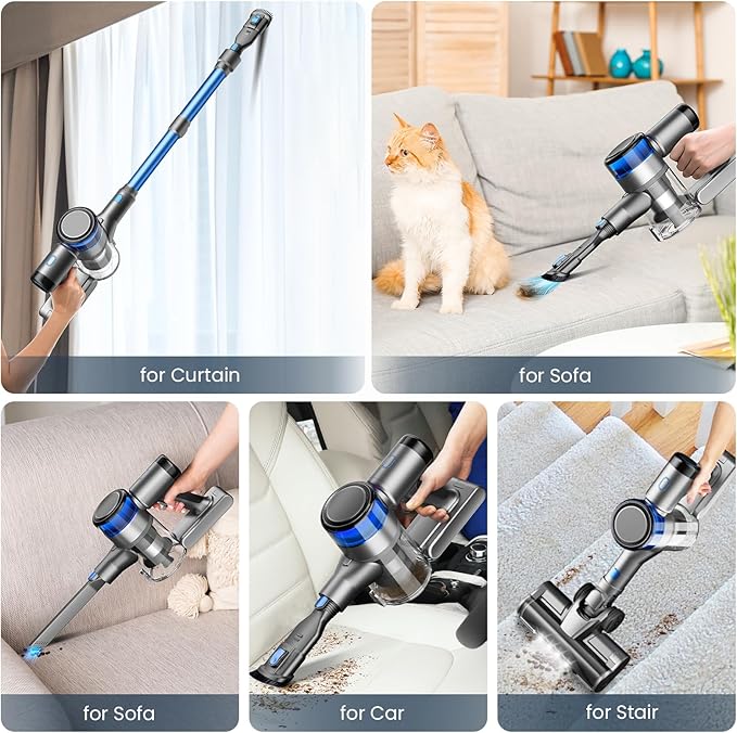 Dzaki S9X Vacuum Cleaners for Home,400W 45KPa Cordless Stick Vacuum Cleaner,Up to 55 Mins Runtime,Smart Induction Auto-Adjustment,Rechargeable Battery Vacuum Cordless for Carpet Floor Pet Hair(Blue)