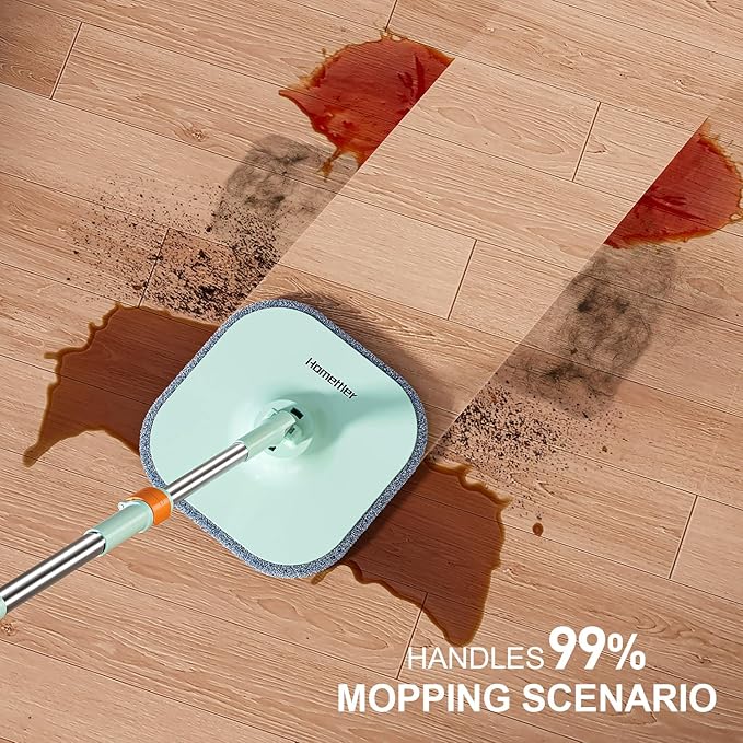 Mop and Bucket Set | Spin Mop with Dual-Tank Clean/Dirty Water Separation | 4 Microfiber Pads for Deep-Cleaning Floors | Versatile Mops Triangular Head for Walls